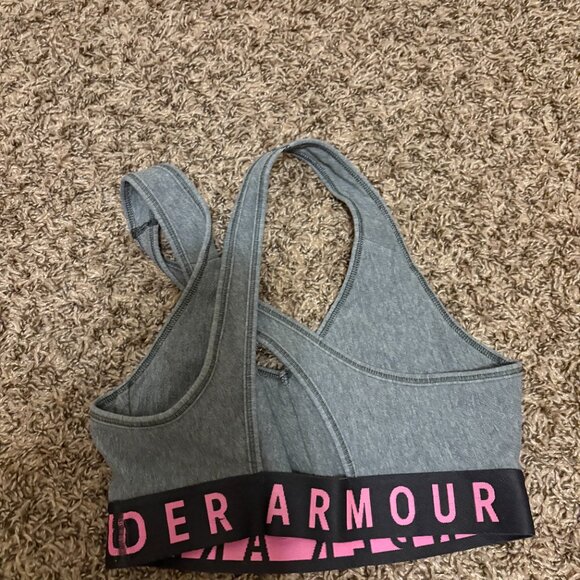 Under Armour Sports Bra XS Xtra Small Gray Black and Pink Logo Band No Pads - Picture 2 of 3
